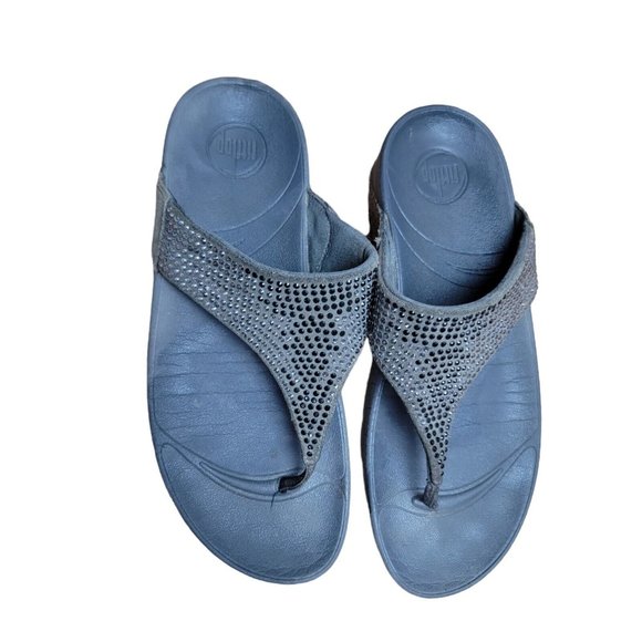 FitFlop Flare Gray Rhinestone Women's Thong Toe Post Wobble Sandals Size 9 - Picture 3 of 5